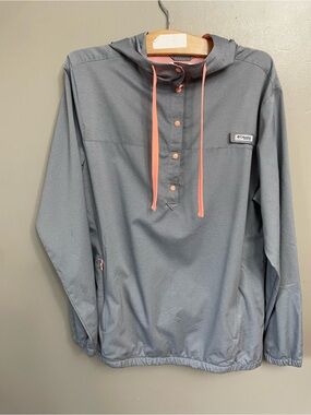 Columbia Women’s PFG Tamiami Hoodie Gray Pullover Coral Trim Medium Sun